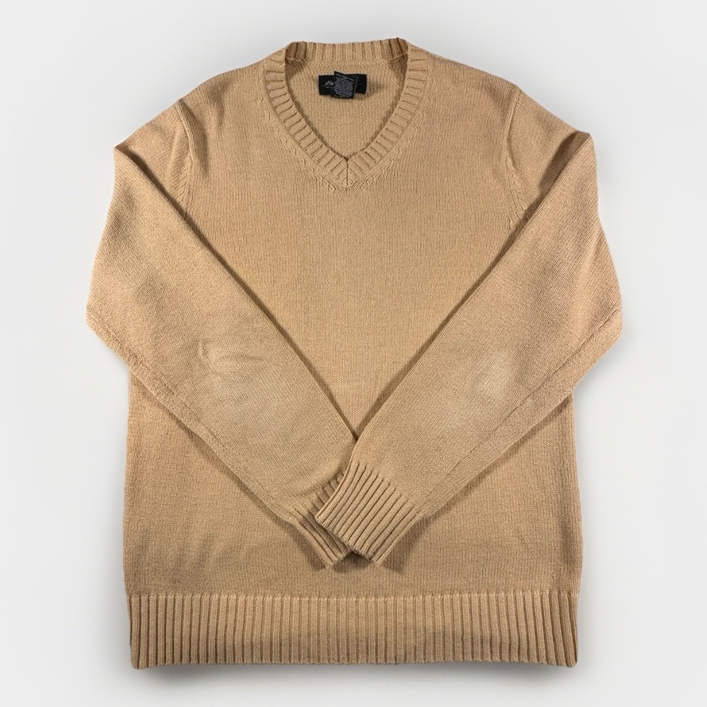 Eddie Bauer Mens Medium Cotton V Neck Sweater Yellow Pullover Read Flaw